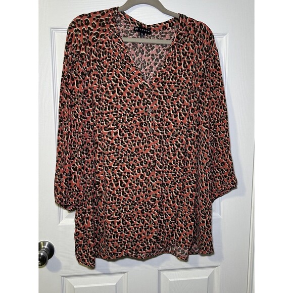 N Touch Women’s Plus Size Long Sleeve Half Button Animal Print Blouse Size 2X - Picture 1 of 7